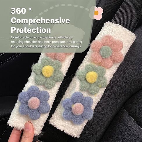 2 PCS Car Seat Belt Cover, Cute Flower Seat Strap Pads, 9.4" x 2.5" Soft Plush Safety Seatbelt Cushion, Universal Flower Car Accessories for Adults and Kids (Purple)​ in Saudi Arabia