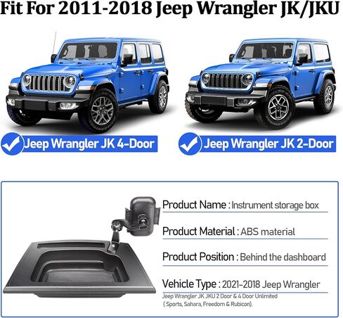 Dashboard Storage Box with Phone Mount for Jeep Wrangler JK JKU 2011-2018, Multi-Mount Dash Tray Organizer, Rugged & Non-Slip Universal Phone Holder(Not for JL/JLU/JT) in Saudi Arabia
