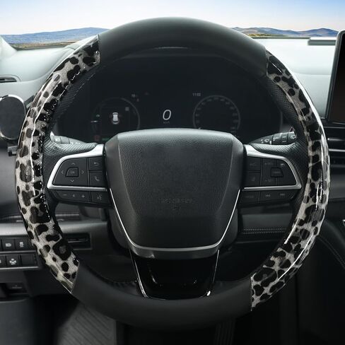 KAFEEK Black Leopard Cheetah Steering Wheel Cover, Universal 15 Inch, Anti-Slip PU Leather Car Steering Wheel Protector for Men Women, Fit for Cars, Auto, SUVs in Kuwait