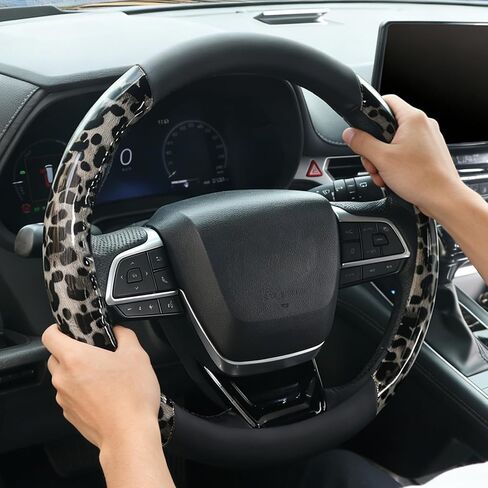 KAFEEK Black Leopard Cheetah Steering Wheel Cover, Universal 15 Inch, Anti-Slip PU Leather Car Steering Wheel Protector for Men Women, Fit for Cars, Auto, SUVs in Kuwait
