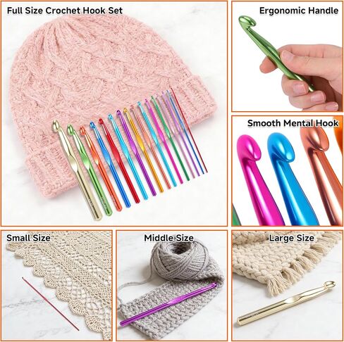 GKINIKG Large Aluminum Crochet Hooks Huge Metal Crochet Hook Set - 16Pcs Crochet Needles for Thick Bulky Yarn Blankets - Beginners Big Crochet Set Size 2mm-6.5mm 7mm 8mm 9mm 10mm 12mm 15mm in Saudi Arabia