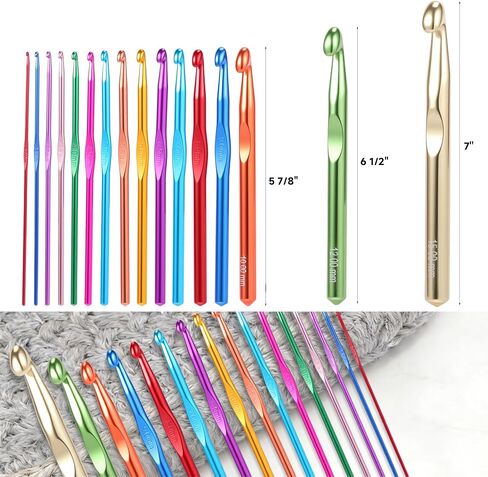 GKINIKG Large Aluminum Crochet Hooks Huge Metal Crochet Hook Set - 16Pcs Crochet Needles for Thick Bulky Yarn Blankets - Beginners Big Crochet Set Size 2mm-6.5mm 7mm 8mm 9mm 10mm 12mm 15mm in Saudi Arabia