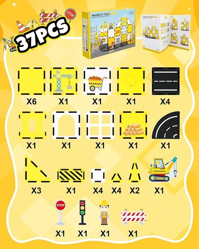 Magnetic Tiles for Kids, Construction Magnetic Building Blocks,37pcs STEM Educational Magnet Toys, Ideal Gift for Boys & Girls for Christmas & Birthday in Saudi Arabia