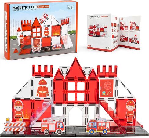 Magnetic Tiles for Kids, Construction Magnetic Building Blocks,37pcs STEM Educational Magnet Toys, Ideal Gift for Boys & Girls for Christmas & Birthday in Saudi Arabia