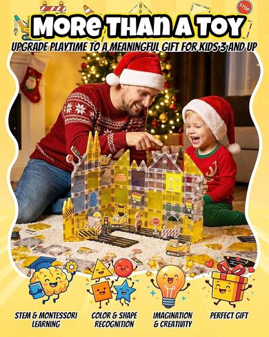 Magnetic Tiles for Kids, Construction Magnetic Building Blocks,37pcs STEM Educational Magnet Toys, Ideal Gift for Boys & Girls for Christmas & Birthday in Saudi Arabia