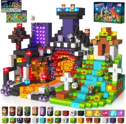 Magnetic Blocks with Light up Blocks -150PCS Magnetic Blocks for Kids Ages 4 5 6 7 8+, Magnetic Building Blocks for Kids Light up, Magnet Blocks for Kids, Birthday Gift for 3-8 Year Old Boys Girls in Saudi Arabia