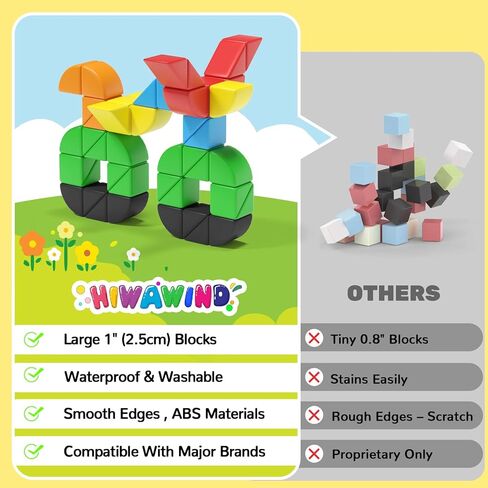 Hiwawind 56 PCS Magnetic Blocks, 1-Inch Isosceles Triangles & Quarter Circles, Montessori STEM Sensory Toys for Kids Ages 3-6, Christmas & Birthday Gift for Boys Girls in Saudi Arabia