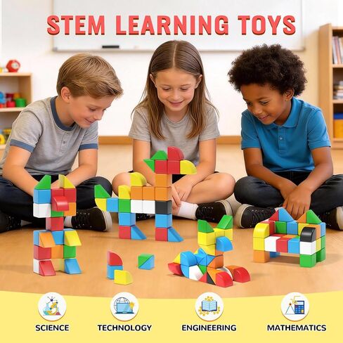 Hiwawind 56 PCS Magnetic Blocks, 1-Inch Isosceles Triangles & Quarter Circles, Montessori STEM Sensory Toys for Kids Ages 3-6, Christmas & Birthday Gift for Boys Girls in Saudi Arabia