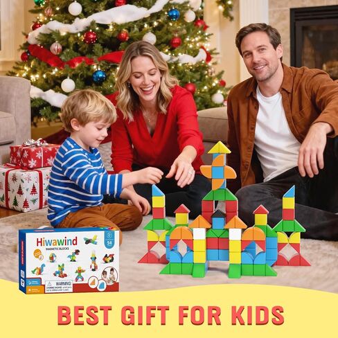Hiwawind 56 PCS Magnetic Blocks, 1-Inch Isosceles Triangles & Quarter Circles, Montessori STEM Sensory Toys for Kids Ages 3-6, Christmas & Birthday Gift for Boys Girls in Saudi Arabia