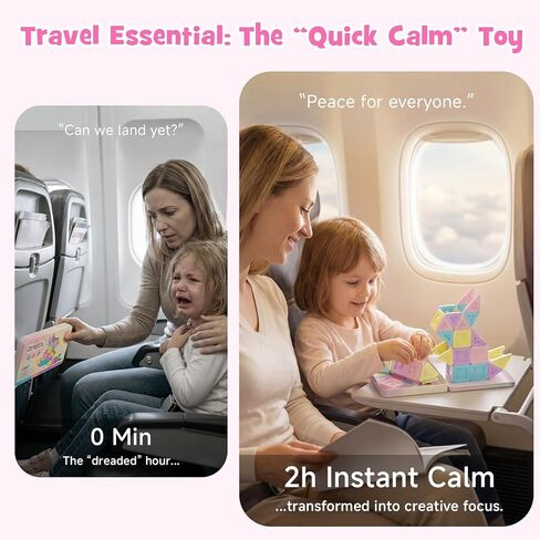 burgkidz Travel Magnetic Tiles for Girls : 40 PCS Macaron Mini Magnet Blocks with Pink Tin Box - 120 Mins Quiet Play for Airplane Car Essentials, Present for Girls Ages 3-8 Year Old in Saudi Arabia
