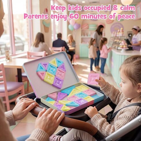 burgkidz Travel Magnetic Tiles for Girls : 40 PCS Macaron Mini Magnet Blocks with Pink Tin Box - 120 Mins Quiet Play for Airplane Car Essentials, Present for Girls Ages 3-8 Year Old in Saudi Arabia