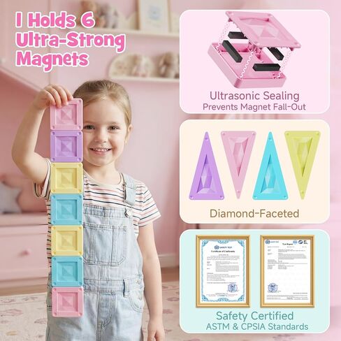 burgkidz Travel Magnetic Tiles for Girls : 40 PCS Macaron Mini Magnet Blocks with Pink Tin Box - 120 Mins Quiet Play for Airplane Car Essentials, Present for Girls Ages 3-8 Year Old in Saudi Arabia