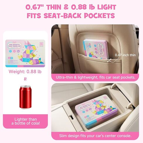 burgkidz Travel Magnetic Tiles for Girls : 40 PCS Macaron Mini Magnet Blocks with Pink Tin Box - 120 Mins Quiet Play for Airplane Car Essentials, Present for Girls Ages 3-8 Year Old in Saudi Arabia