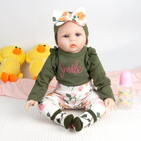 4Pcs Set 22 inch Reborn Doll Clothes Olive-Green Clothes with Headband Suitable for 22-24 inch Reborn Baby Dolls Accessories in Saudi Arabia
