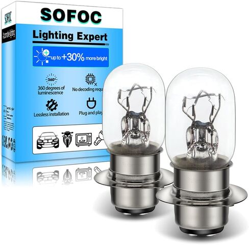 مصابيح SOFOC-P15D-25-1 H6M للدراجات النارية ATVs، T19 لمبة عالية/منخفضة الشعاع قاعدة اتصال مزدوجة 12 فولت 25 وات أبيض دافئ 2 قطعة in Kuwait