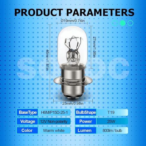 مصابيح SOFOC-P15D-25-1 H6M للدراجات النارية ATVs، T19 لمبة عالية/منخفضة الشعاع قاعدة اتصال مزدوجة 12 فولت 25 وات أبيض دافئ 2 قطعة in Kuwait
