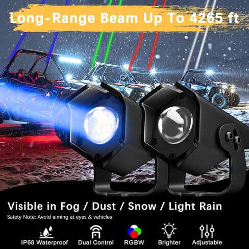 أضواء سوط LED بدون سوط لـ UTV ATV، IP68 مصابيح سوط ليزر RGBW مقاومة للماء مع ضوء مطاردة عن بعد RF، إشارة الفرامل/الانعطاف، قاعدة زنبركية، مناسبة لشاحنة Polaris RZR Can-Am Maverick X3 CF Moto Kawasaki SXS in Kuwait