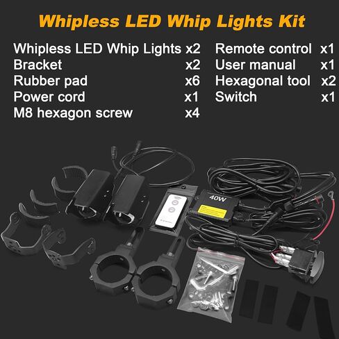 أضواء سوط LED بدون سوط لـ UTV ATV، IP68 مصابيح سوط ليزر RGBW مقاومة للماء مع ضوء مطاردة عن بعد RF، إشارة الفرامل/الانعطاف، قاعدة زنبركية، مناسبة لشاحنة Polaris RZR Can-Am Maverick X3 CF Moto Kawasaki SXS in Kuwait