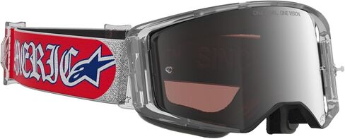Alpinestars Supertech Vision Merica Motocross Goggles with Mirror Lens for Off-Road Riding (Red/Blue/Mirror Silver/Cooper, One Size) in Kuwait
