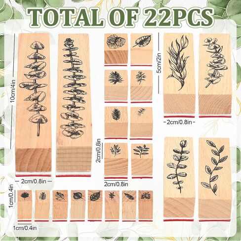 AnyDesign 27 Pcs Plant Wooden Rubber Stamps with Craft Ink Pads Eucalyptus Leaves Botanical DIY Craft Stamps for Party Decor Scrapbooking Cards Making in Kuwait