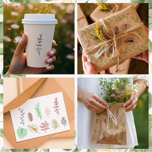 AnyDesign 27 Pcs Plant Wooden Rubber Stamps with Craft Ink Pads Eucalyptus Leaves Botanical DIY Craft Stamps for Party Decor Scrapbooking Cards Making in Kuwait