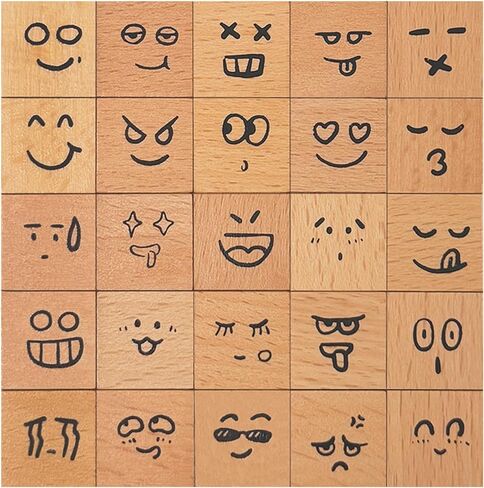 مجموعة طوابع مطاطية خشبية من Mood Expression - 25 قطعة 3/5 في طوابع ذات طابع تعبيري لمخطط اليوميات، سجل القصاصات، صناعة البطاقات، ديكور المجلات ومجلة الرصاص in Kuwait