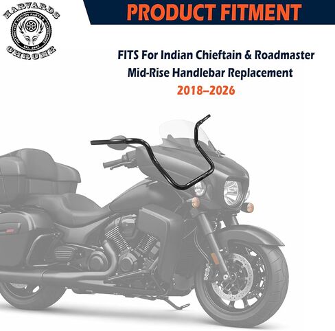 مقود متوسط ​​الارتفاع لسيارة Indian Chieftain Roadmaster بلمسة نهائية سوداء لامعة مريحة للوصول إلى الطراز الكلاسيكي (النمط الكلاسيكي) in Kuwait