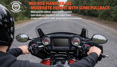 مقود متوسط ​​الارتفاع لسيارة Indian Chieftain Roadmaster بلمسة نهائية سوداء لامعة مريحة للوصول إلى الطراز الكلاسيكي (النمط الكلاسيكي) in Kuwait