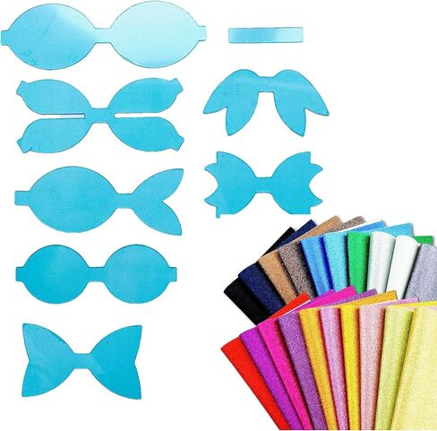 Reusable Faux Leather Bows Making Template,Plastic Cutting Stencil for DIY Hair Accessories Journal Scrapbook, Add 2 pcs A4 Size Random Glitter Sheets (Medium Size) in Saudi Arabia