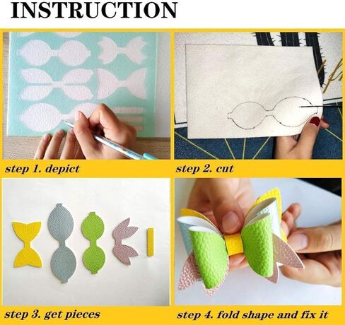 Reusable Faux Leather Bows Making Template,Plastic Cutting Stencil for DIY Hair Accessories Journal Scrapbook, Add 2 pcs A4 Size Random Glitter Sheets (Medium Size) in Saudi Arabia