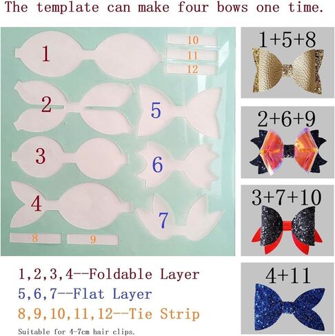 Reusable Faux Leather Bows Making Template,Plastic Cutting Stencil for DIY Hair Accessories Journal Scrapbook, Add 2 pcs A4 Size Random Glitter Sheets (Medium Size) in Saudi Arabia