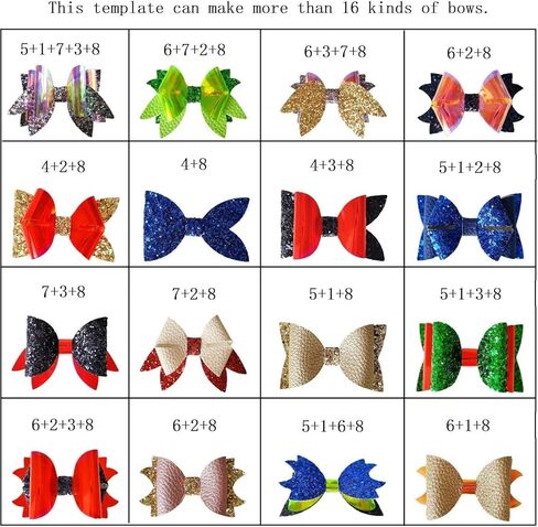 Reusable Faux Leather Bows Making Template,Plastic Cutting Stencil for DIY Hair Accessories Journal Scrapbook, Add 2 pcs A4 Size Random Glitter Sheets (Medium Size) in Saudi Arabia