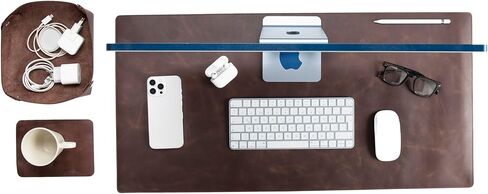 VENITO Leather 3-in-1 Desk Mat Set – Desk Mat (32"x16"), Organizer Tray & Cup Coaster – Full-Grain Leather Desk Pad for Office & Home – Elegant Workspace Accessories for Men & Women, Brown in Saudi Arabia