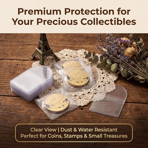 70 Pcs Single Pocket Coin Sleeves, Individual Sleeves Single Pocket Holders Flips Clear Coins Protectors Plastic Holders Flips Coins Storage Pouches for Coin Currency Bills Collectors 2.2 x 2.2 in Saudi Arabia