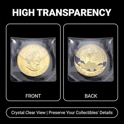 70 Pcs Single Pocket Coin Sleeves, Individual Sleeves Single Pocket Holders Flips Clear Coins Protectors Plastic Holders Flips Coins Storage Pouches for Coin Currency Bills Collectors 2.2 x 2.2 in Saudi Arabia