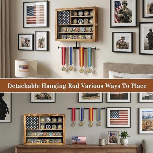 Military Challenge Coin Display Case 15*12 in, Lockable Coin Holder with Removable Star Board, Anti-Dust UHD Acrylic Door, Detachable Hanging Rod, 2 Groove Shelves and Wall Mount Coins Collection in Saudi Arabia