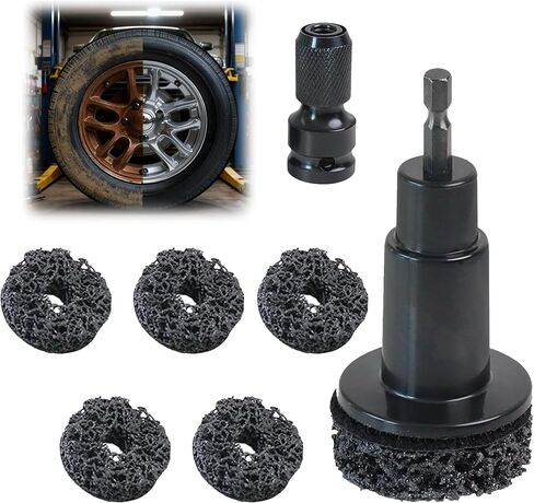 Wheel Hub Cleaning Tool Kit, Wheel Hub Resurfacing Kit Includes 5 Pads Fits Power Drill & 1/2" Impact Driven Wrenches, Wheel Stud, Quick Rust Removal for Lug Studs, Rotors, and Hub Surface Cleaning in Saudi Arabia