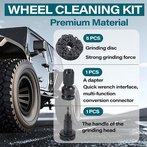 Wheel Hub Cleaning Tool Kit, Wheel Hub Resurfacing Kit Includes 5 Pads Fits Power Drill & 1/2" Impact Driven Wrenches, Wheel Stud, Quick Rust Removal for Lug Studs, Rotors, and Hub Surface Cleaning in Saudi Arabia
