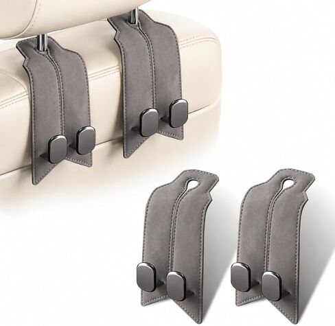 2Pcs Car Headrest Hooks with Premium Leather, Upgraded Double Metal Hooks with Anti-Drop Design, Universal Back Seat Hanger for Bags, Coats, Purses and Groceries (Classic Black) in Saudi Arabia
