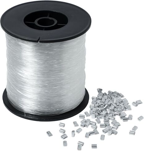 Clear Hanging Wire 0.8mm Up to 75Lbs, 820FT(250m) Heavy Duty Fishing Line, Invisible Nylon Thread with 120 Pcs Aluminum Crimping Loop Sleeves, Clear Picture Hanging Wire in Saudi Arabia