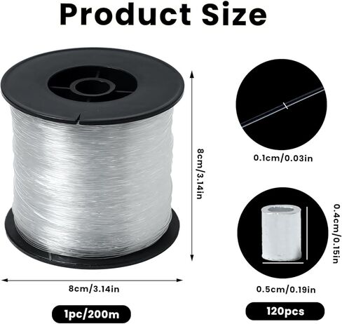 Clear Hanging Wire 0.8mm Up to 75Lbs, 820FT(250m) Heavy Duty Fishing Line, Invisible Nylon Thread with 120 Pcs Aluminum Crimping Loop Sleeves, Clear Picture Hanging Wire in Saudi Arabia