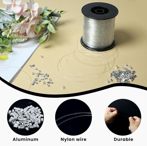 Clear Hanging Wire 0.8mm Up to 75Lbs, 820FT(250m) Heavy Duty Fishing Line, Invisible Nylon Thread with 120 Pcs Aluminum Crimping Loop Sleeves, Clear Picture Hanging Wire in Saudi Arabia