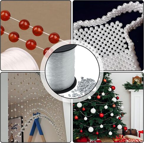Clear Hanging Wire 0.8mm Up to 75Lbs, 820FT(250m) Heavy Duty Fishing Line, Invisible Nylon Thread with 120 Pcs Aluminum Crimping Loop Sleeves, Clear Picture Hanging Wire in Saudi Arabia