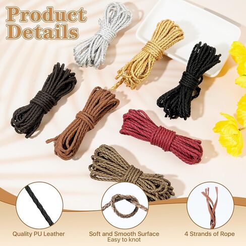 38.3 Yard Braided Leather Cord, 4mm Round Braided PU Leather Strap Bolo Tie Cording, 7 Color Antique Braiding Leather Strips Rope Lace for DIY Crafts Jewelry Bracelet Necklace Beading String in Saudi Arabia