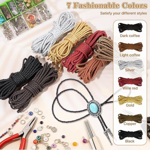 38.3 Yard Braided Leather Cord, 4mm Round Braided PU Leather Strap Bolo Tie Cording, 7 Color Antique Braiding Leather Strips Rope Lace for DIY Crafts Jewelry Bracelet Necklace Beading String in Saudi Arabia