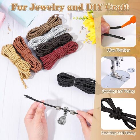 38.3 Yard Braided Leather Cord, 4mm Round Braided PU Leather Strap Bolo Tie Cording, 7 Color Antique Braiding Leather Strips Rope Lace for DIY Crafts Jewelry Bracelet Necklace Beading String in Saudi Arabia