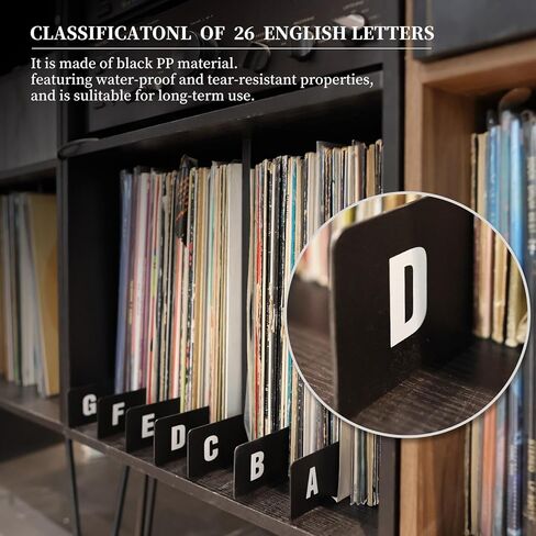 26 pcs Vinyl Record Dividers A-Z Alphabet Dividers Black Plastic Vinyl Record Separator Card Divider for Album CD DVD Bookshelf Organizer, Supports Horizontal & Vertical Placement in Saudi Arabia
