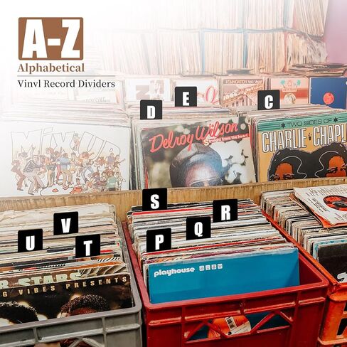 26 pcs Vinyl Record Dividers A-Z Alphabet Dividers Black Plastic Vinyl Record Separator Card Divider for Album CD DVD Bookshelf Organizer, Supports Horizontal & Vertical Placement in Saudi Arabia