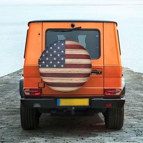 غطاء إطار احتياطي RV للمقطورات، أغطية إطارات احتياطية Happy Camper مقاس 14 بوصة، غطاء إطار العلم الأمريكي المقاوم للماء لمقطورة السفر، شاحنة الدفع الرباعي RV in Kuwait