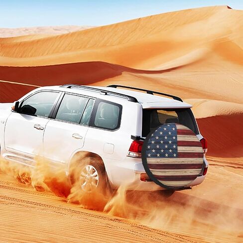 غطاء إطار احتياطي RV للمقطورات، أغطية إطارات احتياطية Happy Camper مقاس 14 بوصة، غطاء إطار العلم الأمريكي المقاوم للماء لمقطورة السفر، شاحنة الدفع الرباعي RV in Kuwait